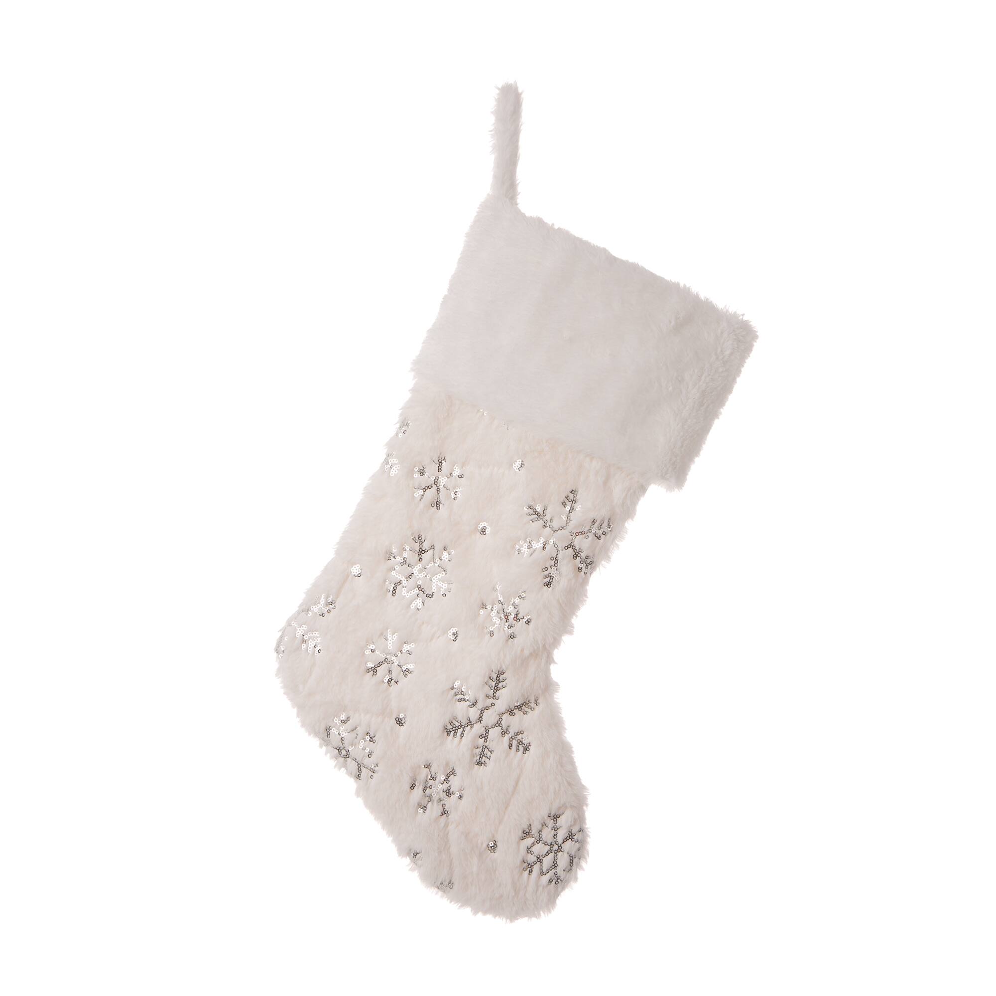 Glitzhome® White Plush Snowflake Stockings & Tree Skirt Set